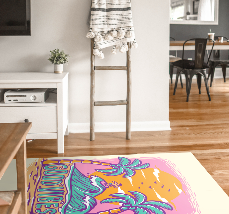 hippie vintage  vinyl rug with beach - TenStickers
