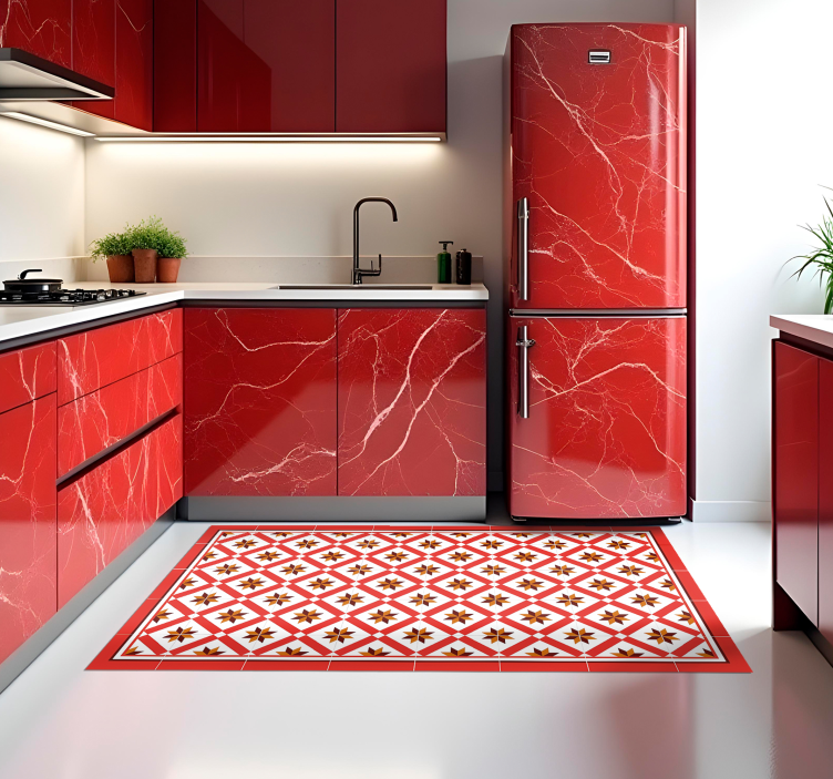 Hydraulic Red kitchen vinyl rug - TenStickers