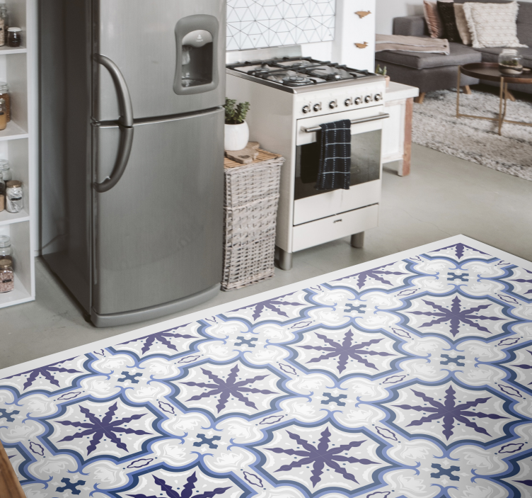 Intricate Blue Pattern tile vinyl rug - TenStickers