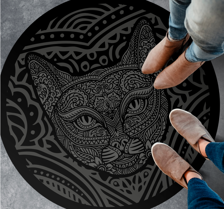 Black cat face animal vinyl rug - TenStickers