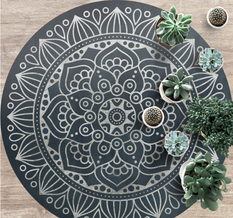 Intricate grey concept mandala vinyl rug - TenStickers
