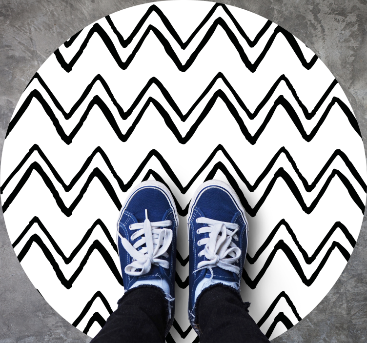 Irregular white zig zag design circular rug - TenStickers