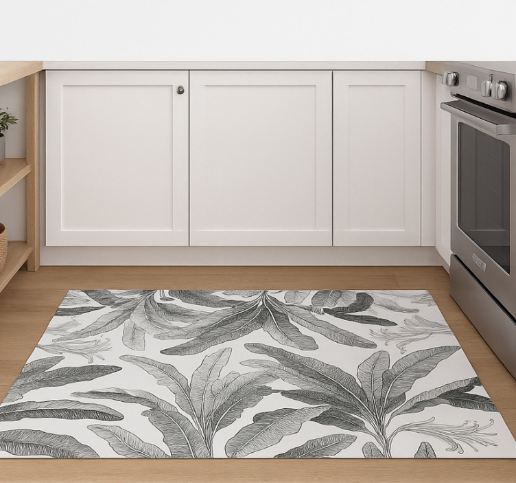 Kitchen vinyl rug graceful grey palms - TenStickers