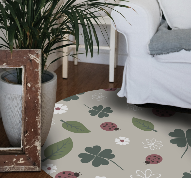 Leaves with ladybug floral vinyl rug - TenStickers