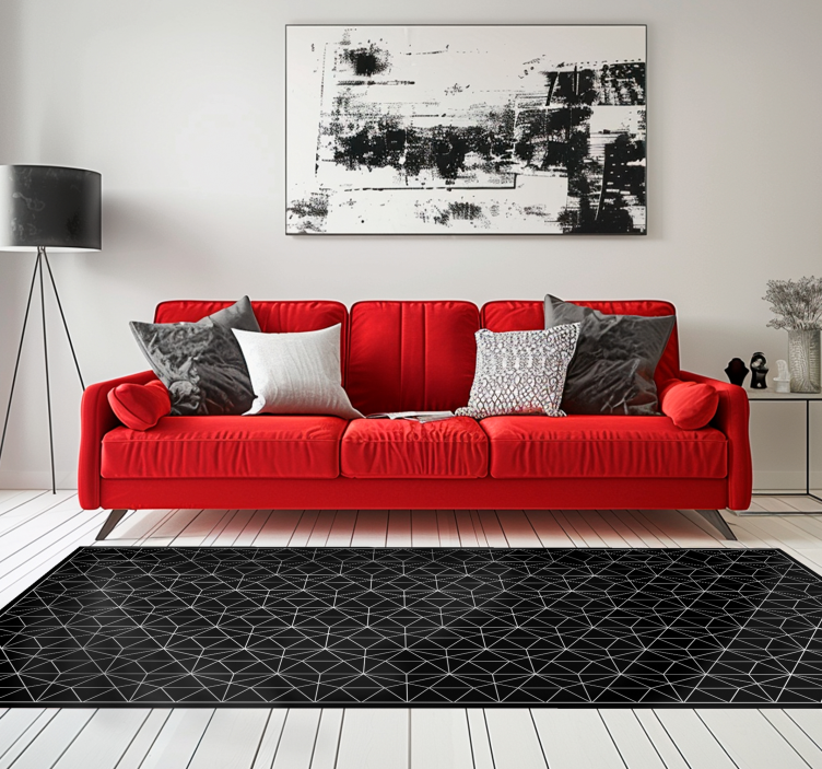 Lined star pattern black vinyl rug - TenStickers