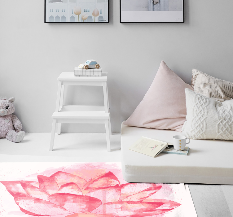 Lotus circular watercolour floral rug - TenStickers