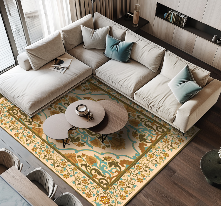 Mandala beige design dining room vinyl rug - TenStickers