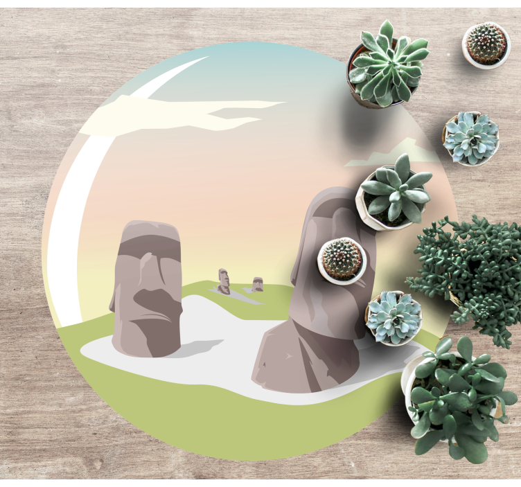 Moai Stone Silhouettes nature vinyl rug - TenStickers