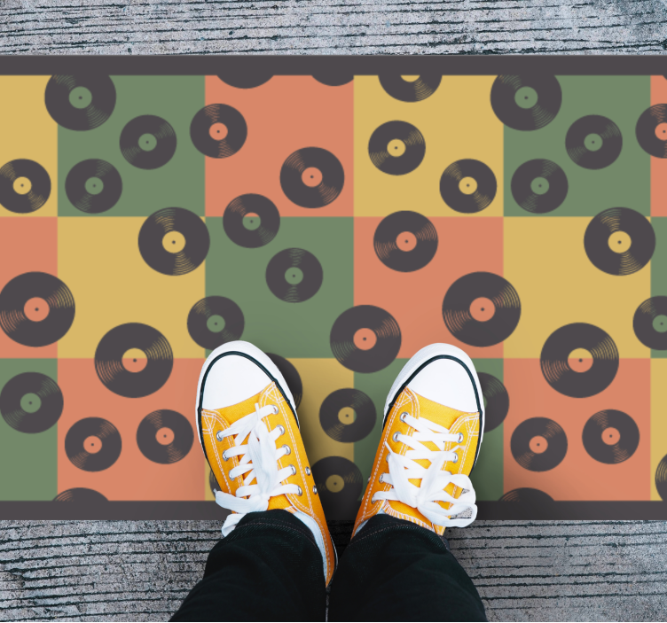 Mosaic vinyl rug inspired by colorful vinyl records - TenStickers