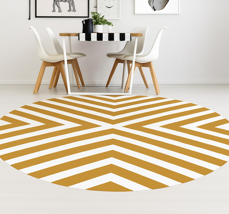 Mustard Chevron Pattern dining room vinyl rug - TenStickers