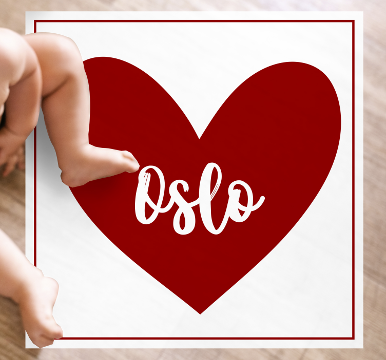 Oslo love red heart nordic vinyl rug - TenStickers