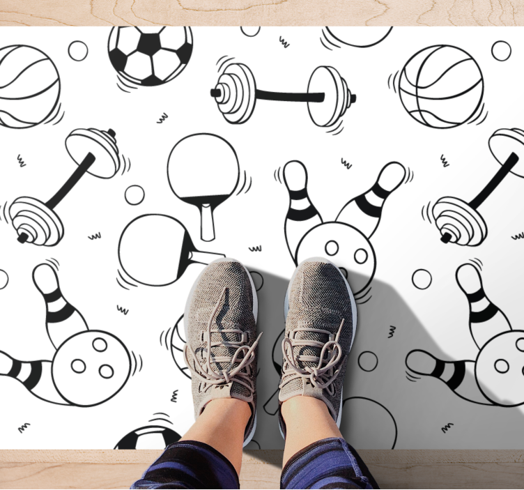Pattern sports equipment doodle  teen vinyl rug - TenStickers