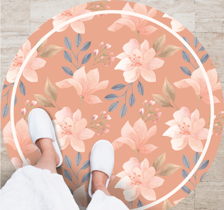 Peach Floral Pattern flower vinyl rug - TenStickers