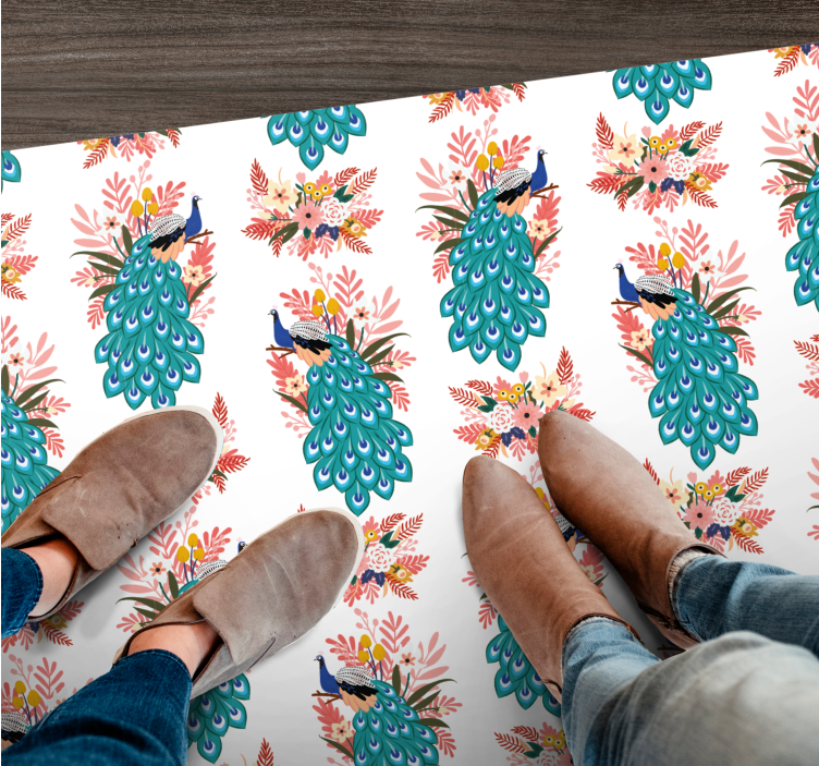 Peacock Floral Pattern flower vinyl rug - TenStickers