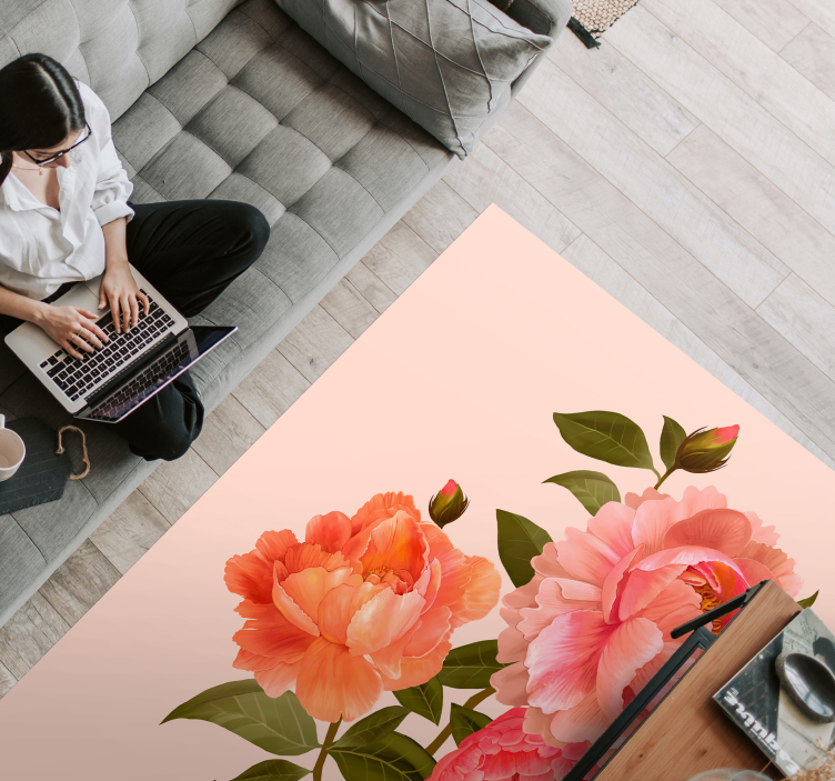 Peony arrangement flower vinyl rug - TenStickers
