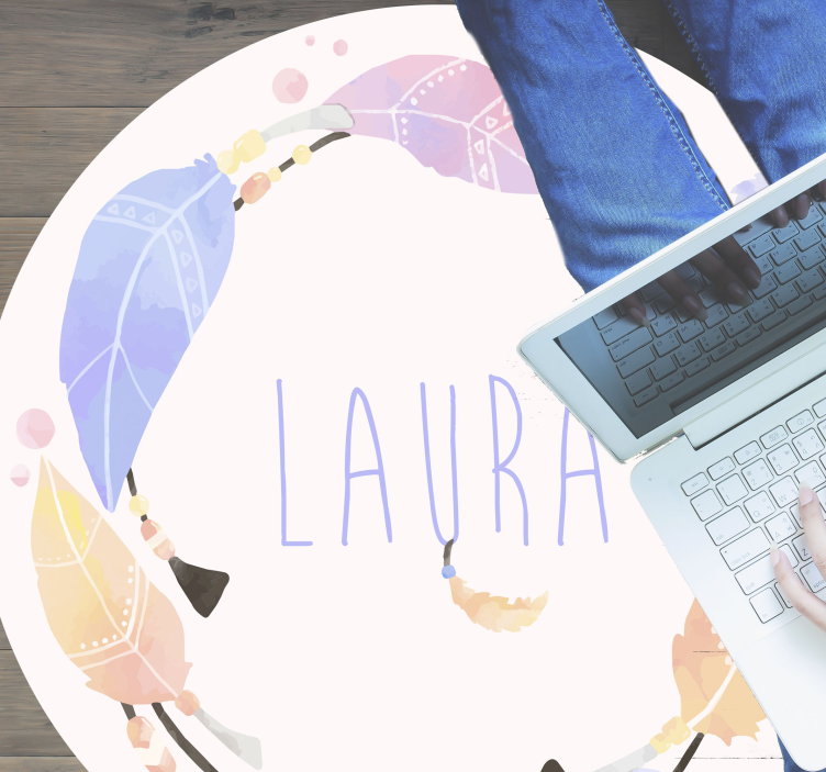 Personalized Feather Circle custom vinyl rug - TenStickers