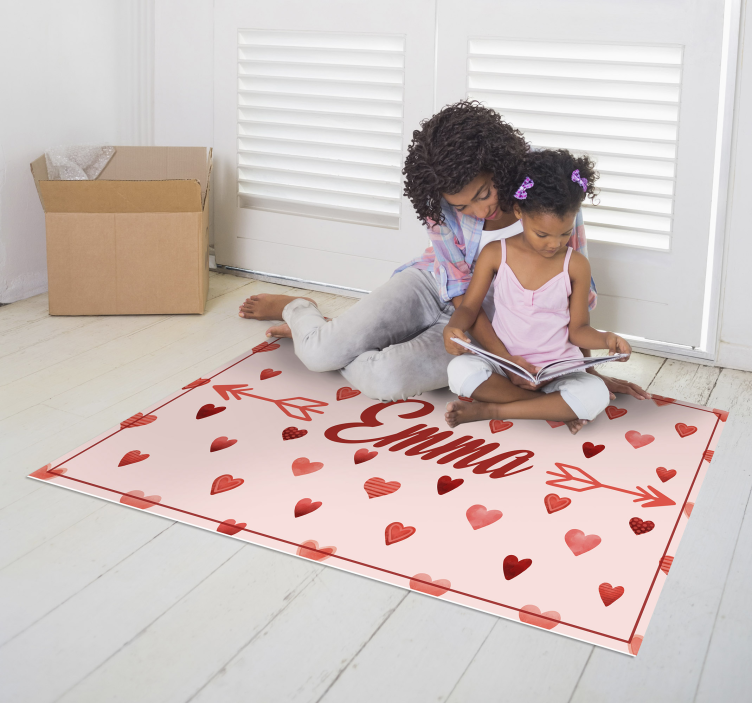 personalized hearts kids vinyl rug with name - TenStickers