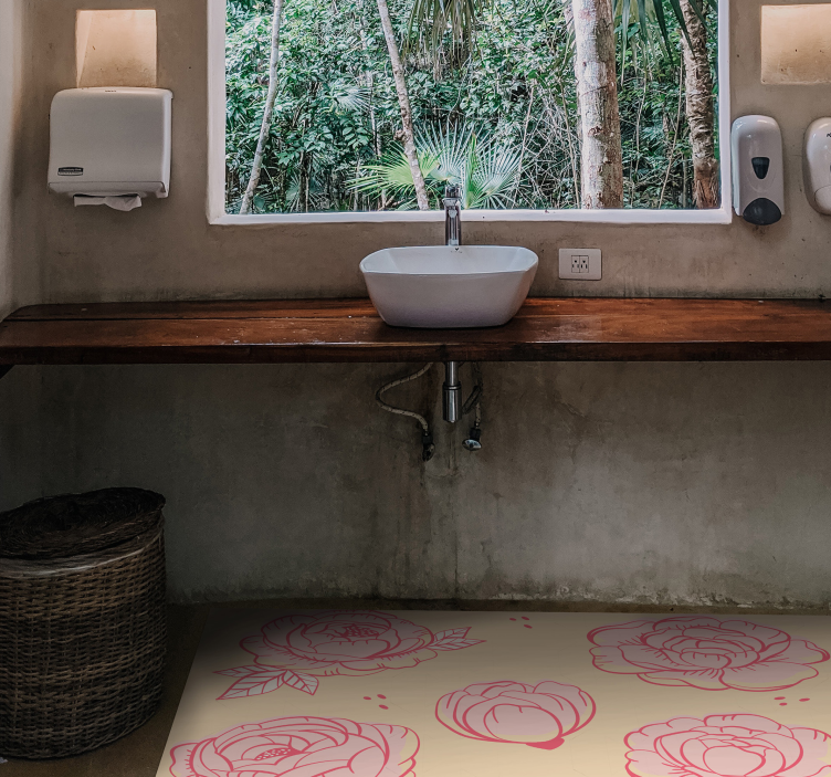 Pink Floral Motif flower vinyl rug - TenStickers