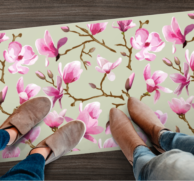 Pink Magnolia flower vinyl rug - TenStickers
