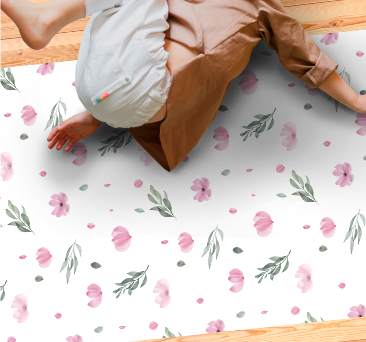 Pink minimalistic little flowers kids vinyl rug - TenStickers