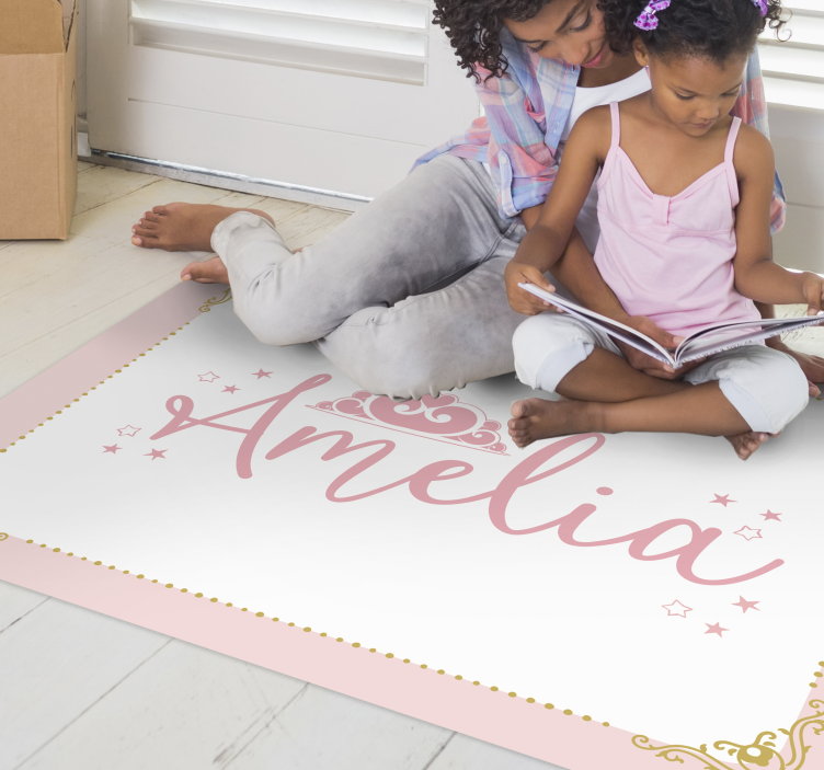 Pink princess crown with name kids vinyl rug - TenStickers