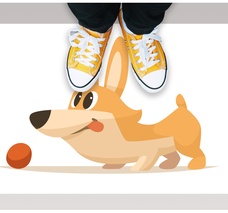 Playful Corgi Chase vinyl rug - TenStickers