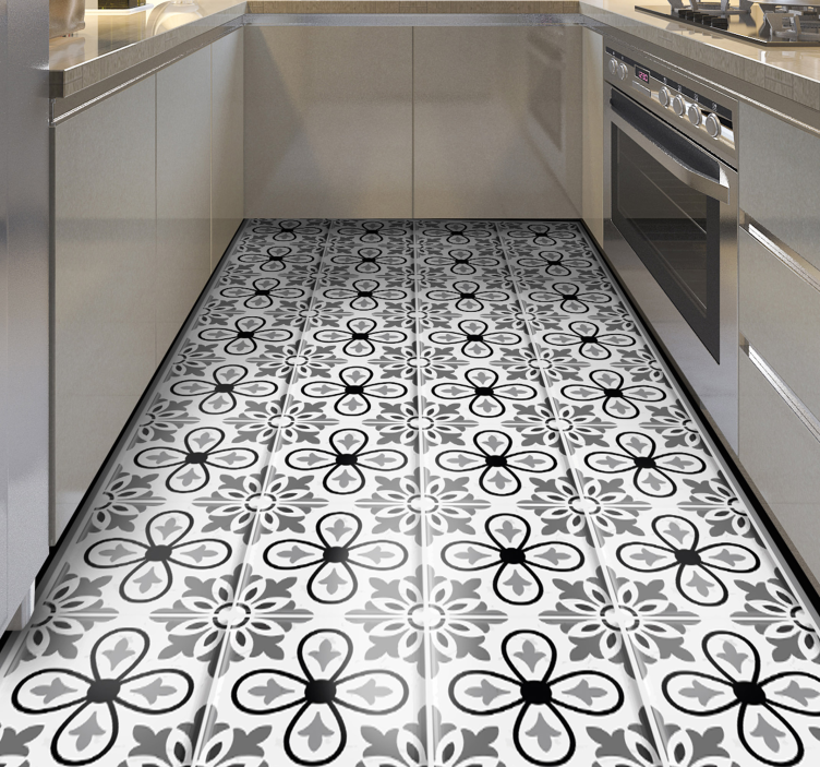 Portugal black and white kitchen floor tiles - TenStickers