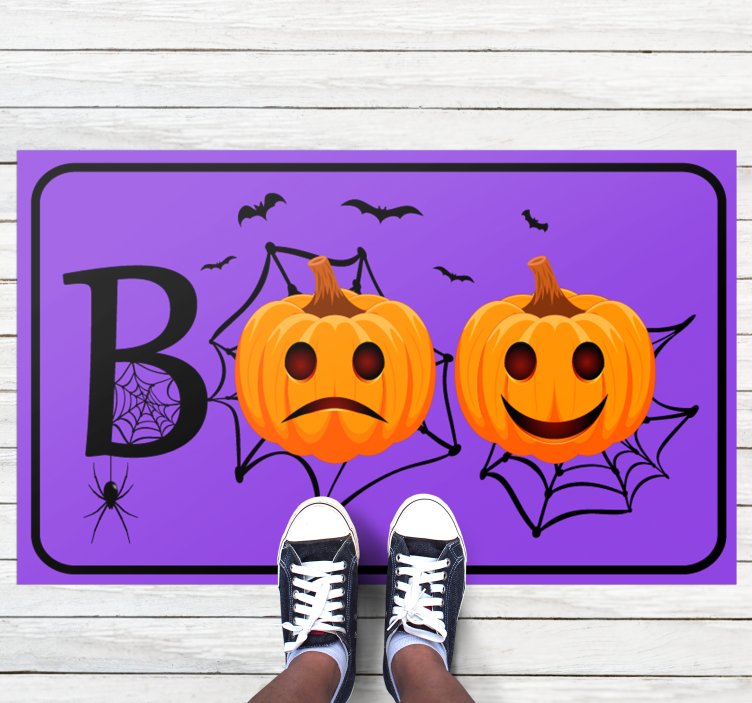 Pumpkin Spiderweb Boo halloween vinyl rug - TenStickers