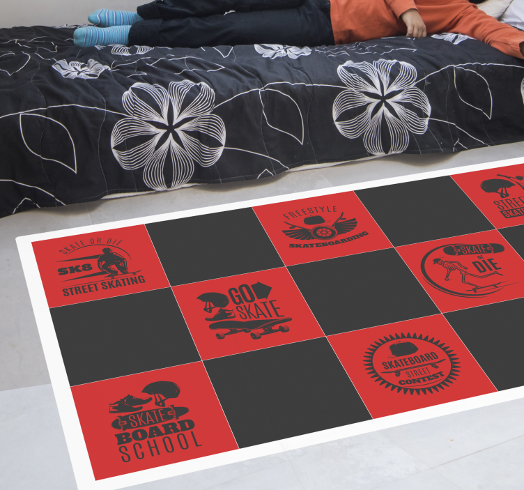 Red and Black Skateboarding teen vinyl rug - TenStickers
