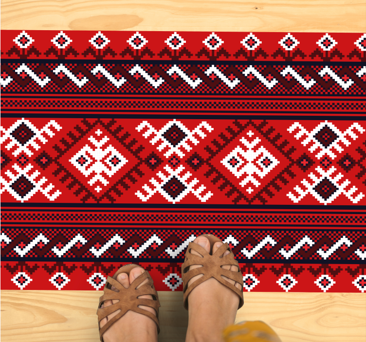 Red and white geometric pattern ethnic rug - TenStickers