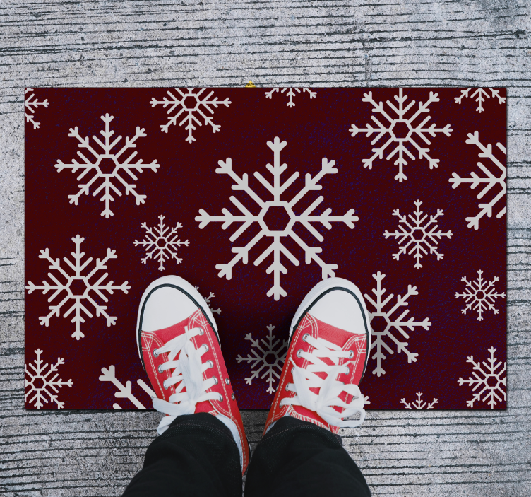 Red and White Snowflakes Christmas vinyl rug - TenStickers