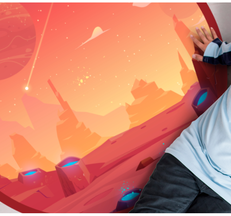 Red and yellow cartoon space star vinyl rug - TenStickers