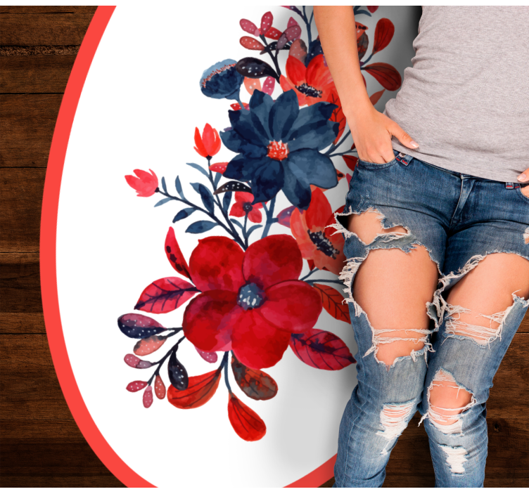 Red drawn  floral vinyl rug - TenStickers