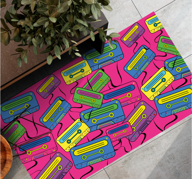 Retro 80's colorful boombox rectangular rug - TenStickers