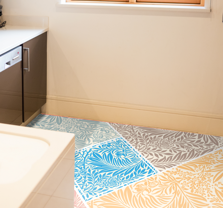 Retro colorful leaves kitchen floor tiles - TenStickers