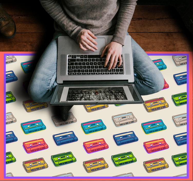 Retro multicored cassette pattern vintage rug - TenStickers