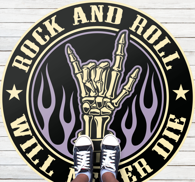 Rock hand sign in fire with text bedroom rug - TenStickers