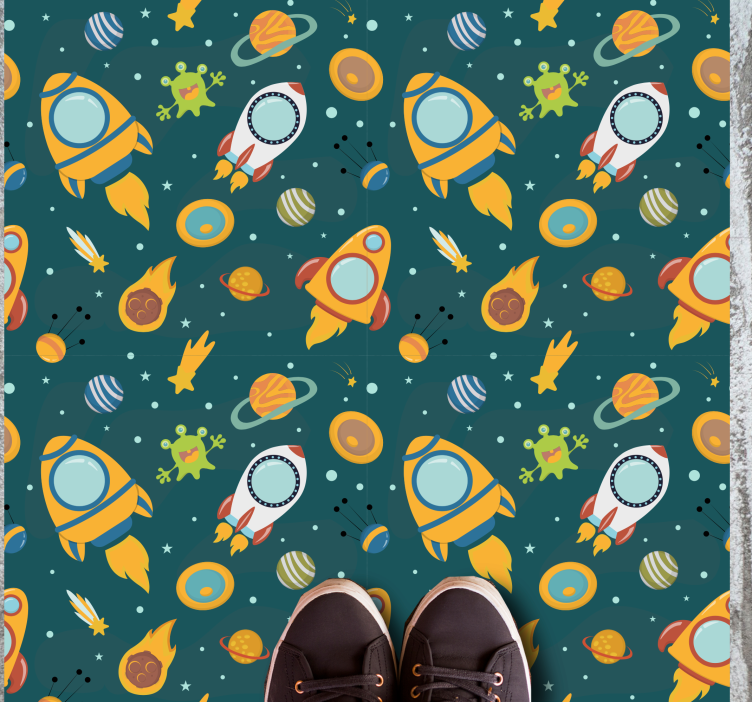 Rocket space adventure star vinyl rug - TenStickers