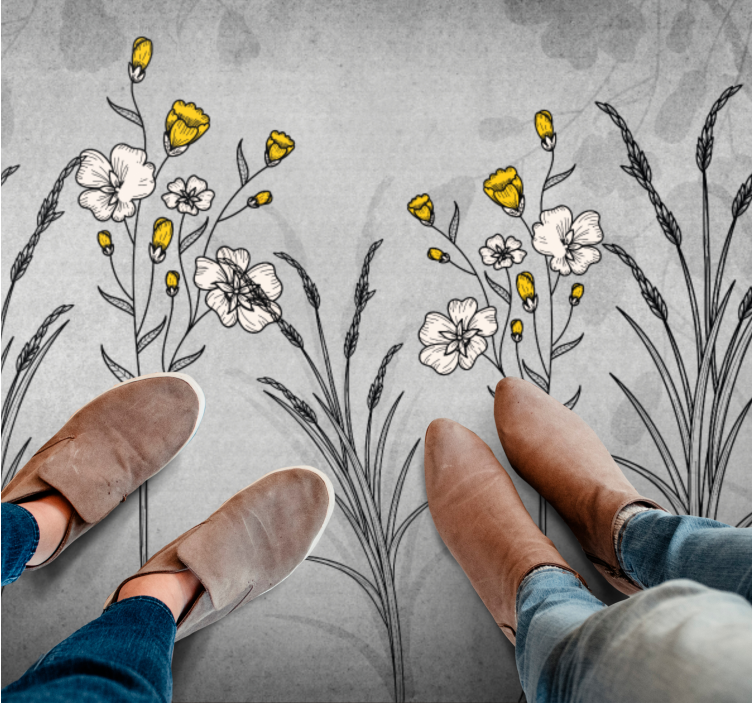 Scandinavian style grey plants nature vinyl rug - TenStickers