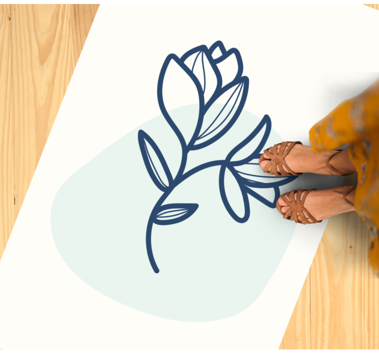 Silhouette flower with blue floral vinyl rug - TenStickers