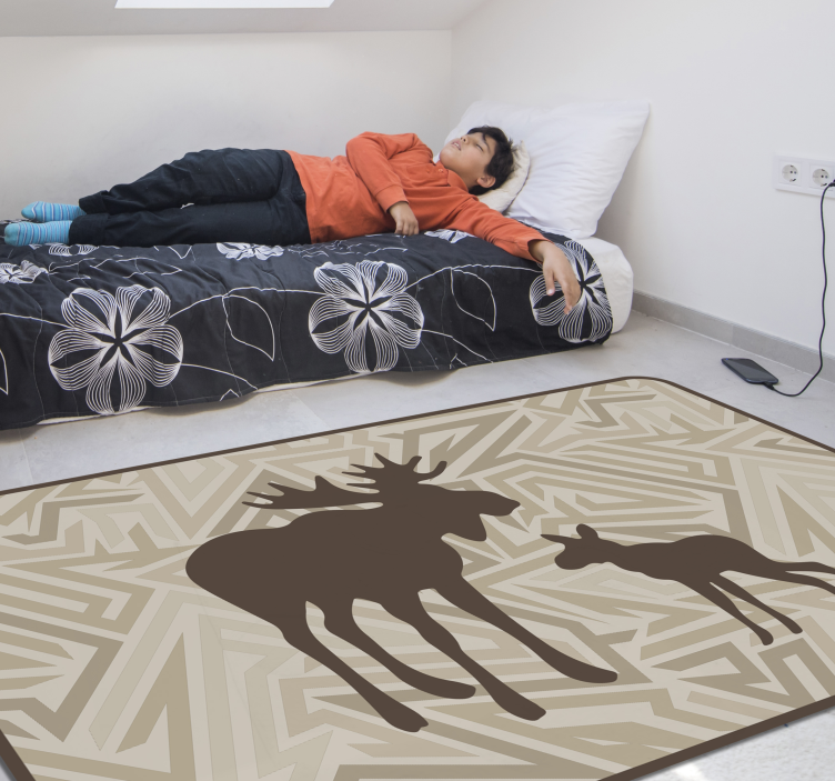 Silhouette moose and calf ethnic vinyl rug - TenStickers