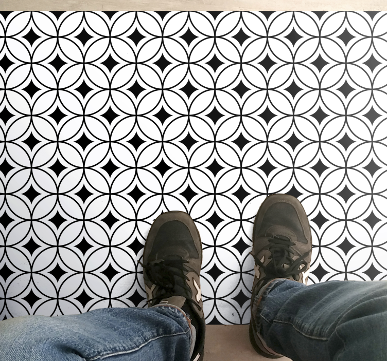 Black and white circles tile vinyl rug - TenStickers