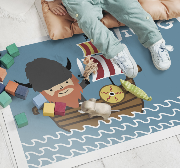 Smiling viking boy with helmet ethnic rug - TenStickers