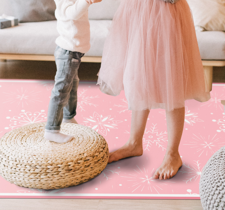 Snowflakes pink background Christmas vinyl rug - TenStickers
