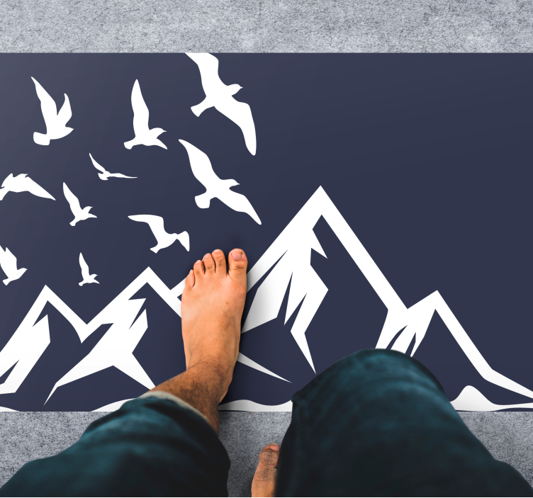 Solid color mountains with birds modern rug - TenStickers