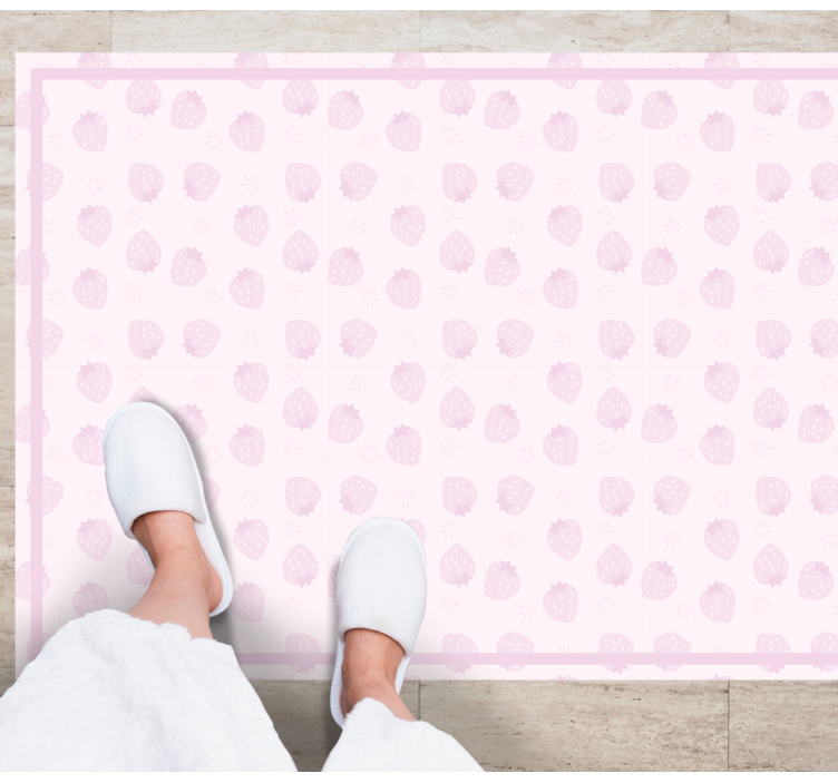 Strawberries pattern on pink kitchen floor  mat - TenStickers