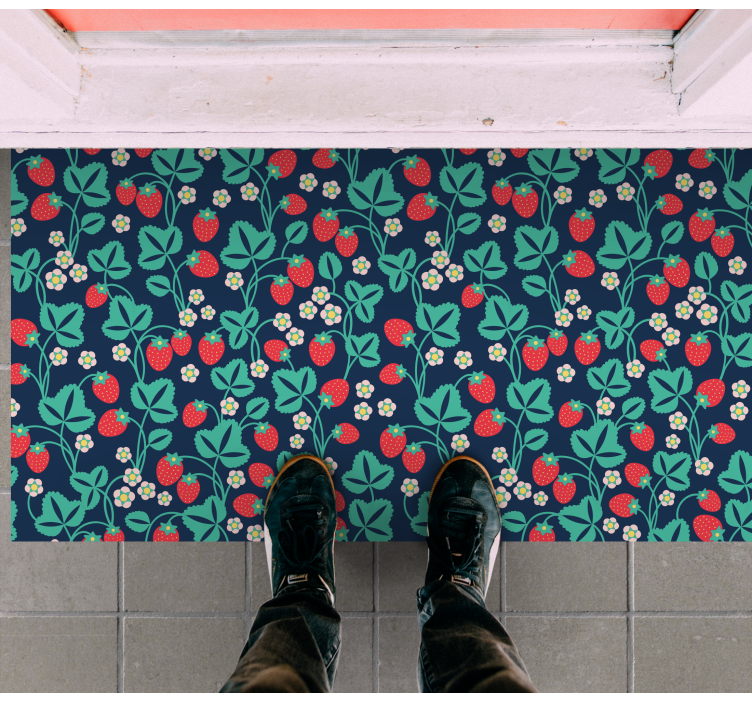 Strawberry Floral Inspiration flower vinyl rug - TenStickers
