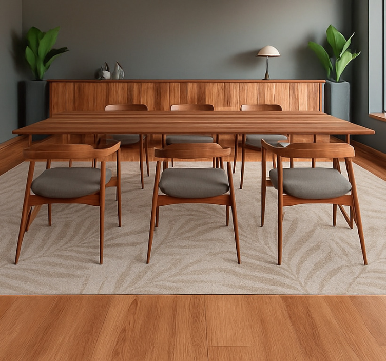 Subtle Palm Frond dining room vinyl rug - TenStickers