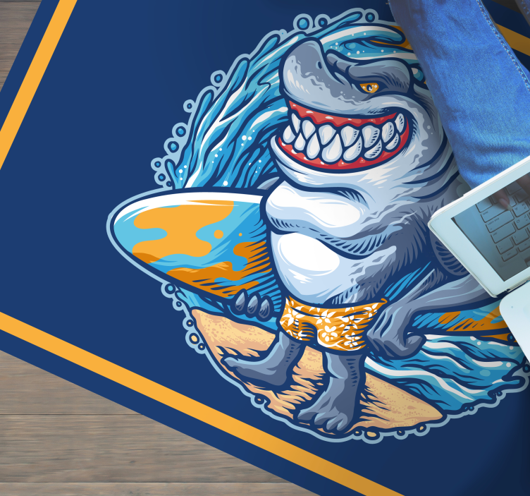Surfboard shark cartoon  modern rug - TenStickers
