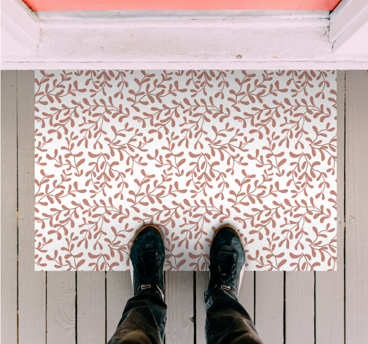 Terracotta small leaves pattern vinyl rug - TenStickers